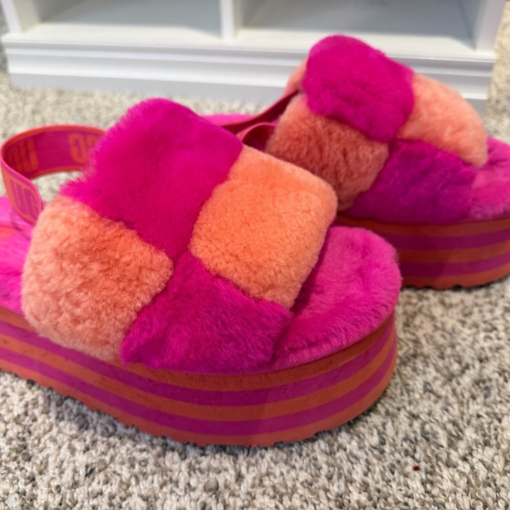 Ugg Colorful Fuzzy Platform Slippers